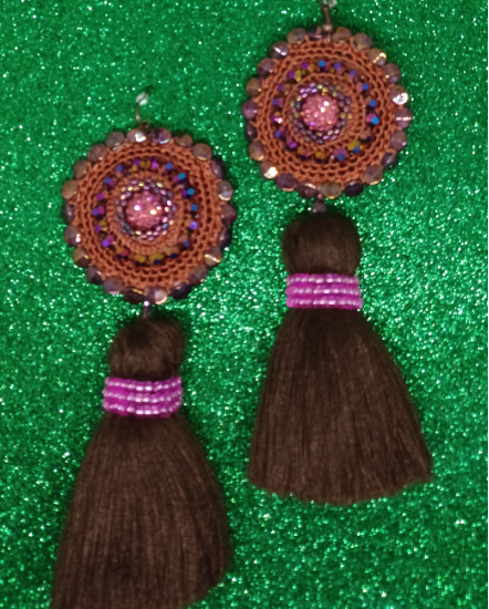 Háčkované  dizajnové náušnice "Čokoládové víno"